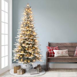 Puleo International 7.5ft. Pre-Lit Flocked Artic Fir Potted Tree