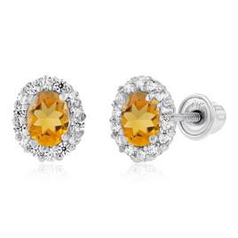 Gemstone Classics(tm) 14kt. White Gold Citrine Oval Earrings