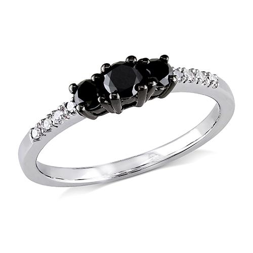 Radiant Rainbow(tm) 3 Stone Black Diamond Engagement Ring