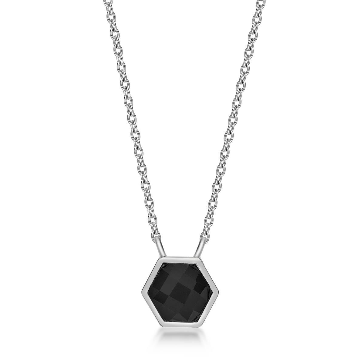 Gemminded Sterling Silver 6.5mm Hexagonal Black Onyx Necklace