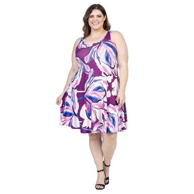 Plus Size 24/7 Comfort Apparel Large Floral A-Line Dress