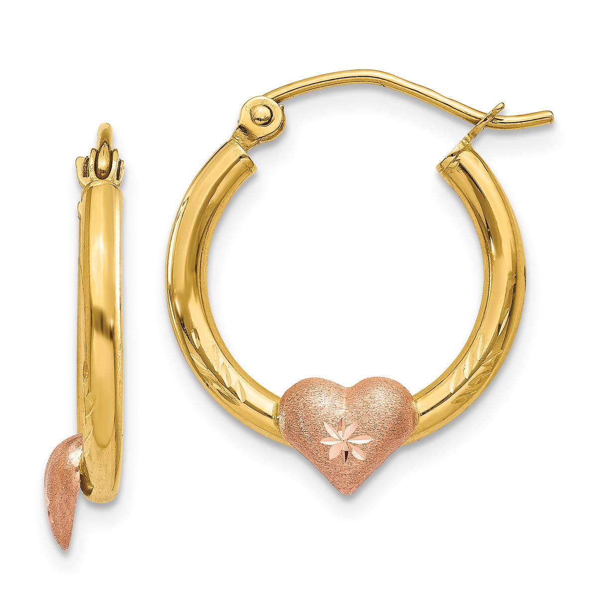 Gold Classics(tm) 14kt Yellow & Rose Gold Hoop Heart Earrings