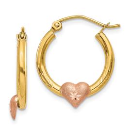 Gold Classics(tm) 14kt Yellow & Rose Gold Hoop Heart Earrings
