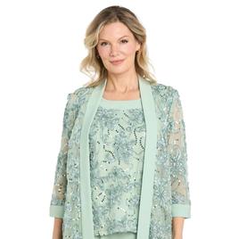 Womens R&M Richards 3/4 Sleeve Floral Embroidered 3pc. Pant Set