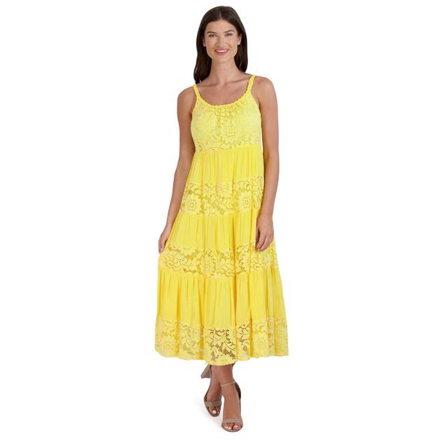 Womens Robbie Bee Sleeveless Gauze Floral Lace Midi Dress