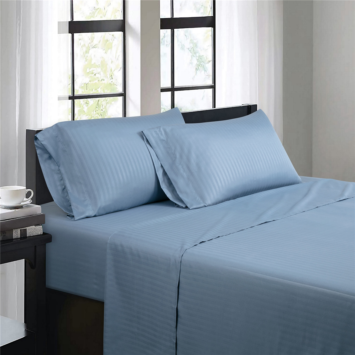 Bibb Home 1500 Count Damask Stripe 4pc. Sheet Set