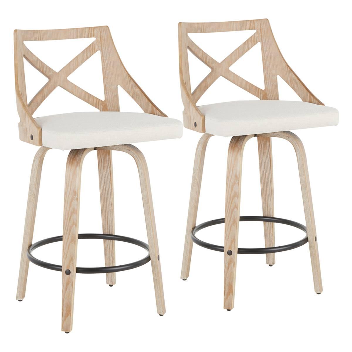LumiSource Charlotte Farmhouse Swivel Counter Stools - Set of 2