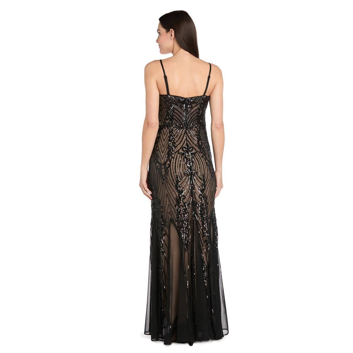 Petite R&M Richards Sleeveless Embellished Mesh Evening Gown