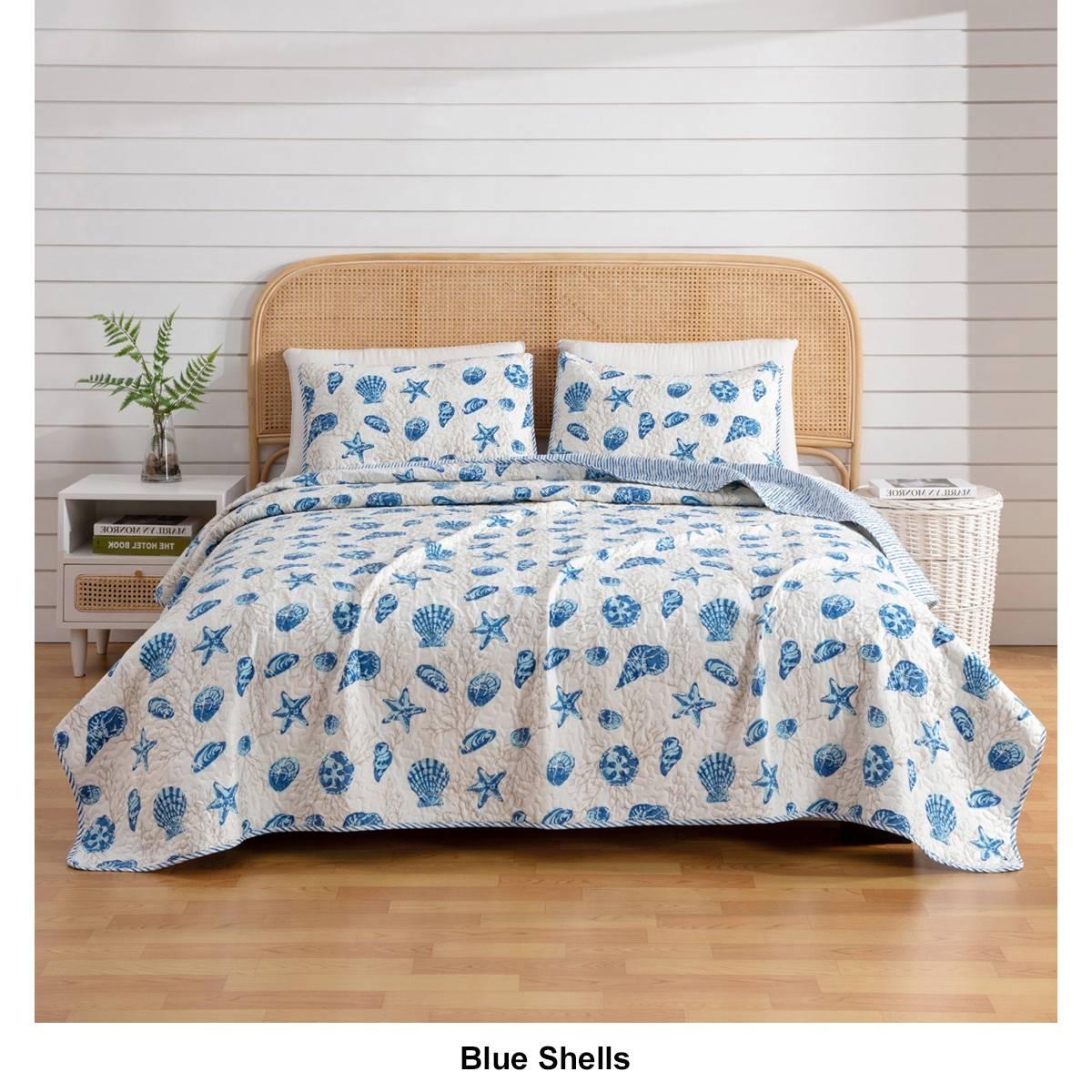 FreshFolds 3pc. Seashell Coastal Bedspread Quilt Set
