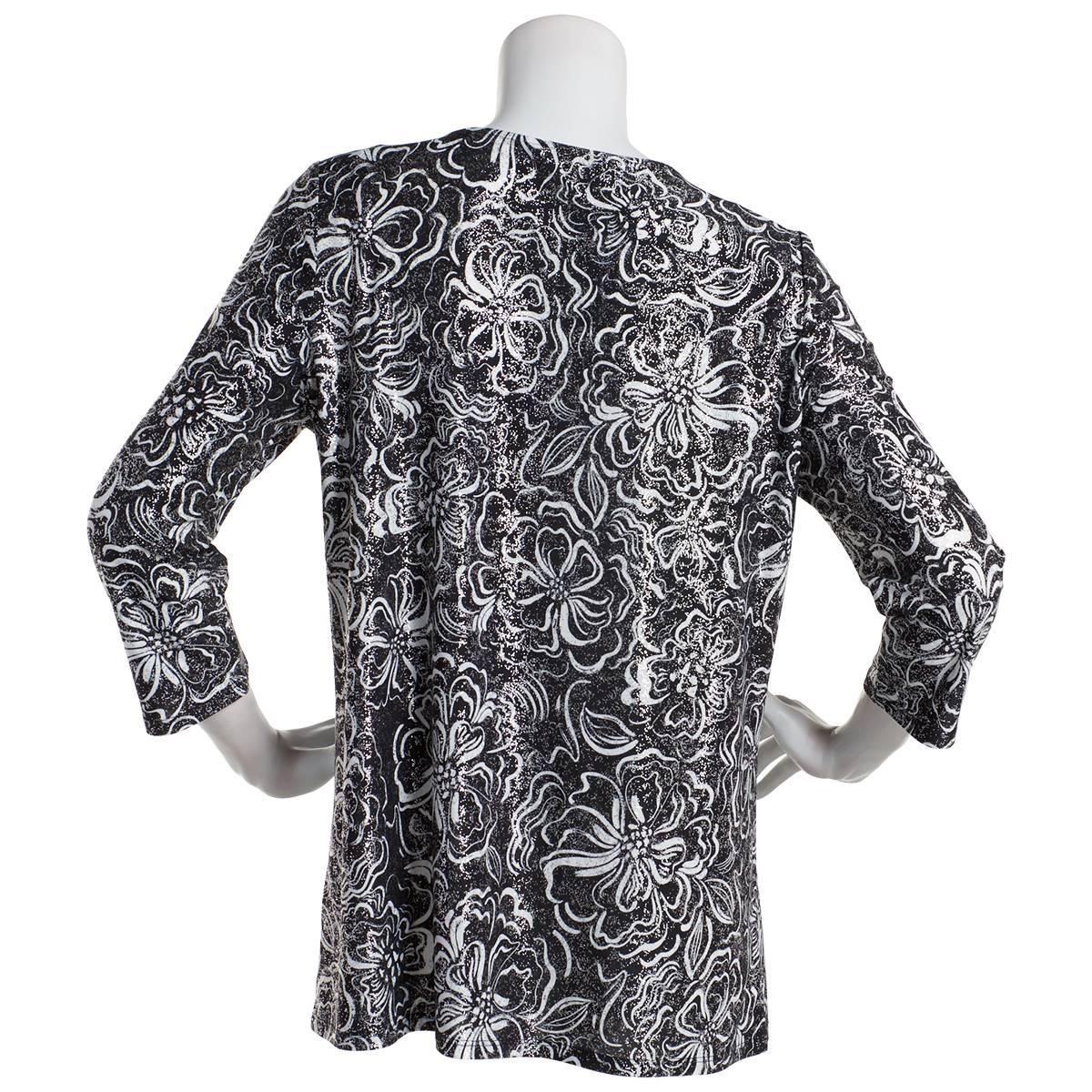 Womens Emily Daniels 3/4 Sleeve Foil Floral Bar Neck Blouse