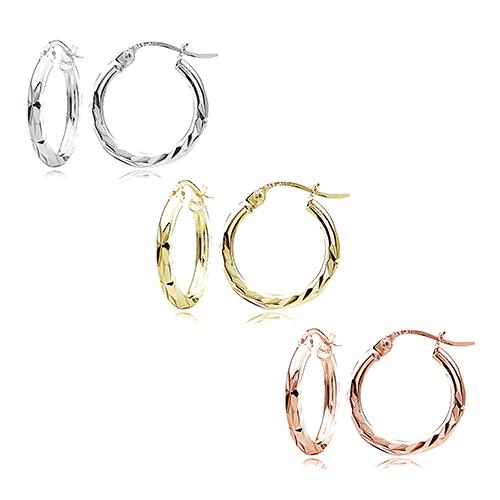 Sterling Silver Diamond Cut 3pc. Hoop Earrings Set