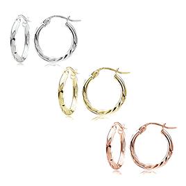 Sterling Silver Diamond Cut 3pc. Hoop Earrings Set