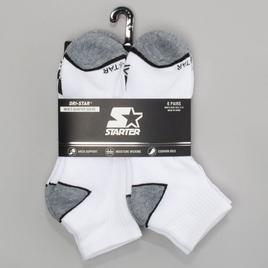 Mens Starter 6 Pk Heel & Toe Stripes Quarter Socks - White