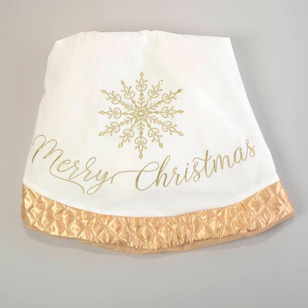 48in. Embroidered Merry Christmas & Snowflake Velvet Tree Skirt
