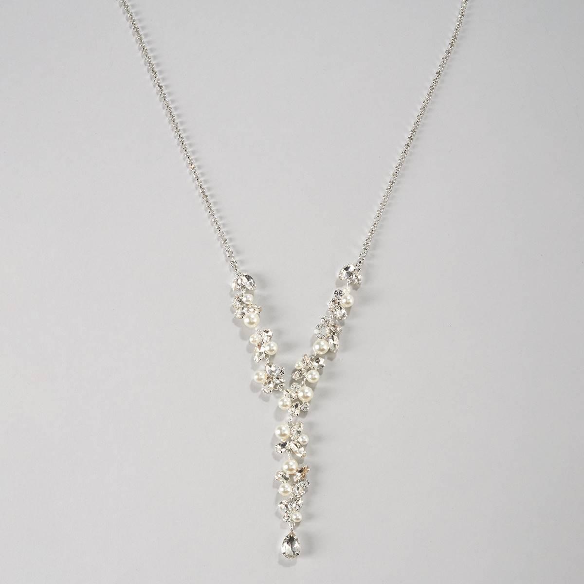 Rosa Rhinestones Clear Rhinestone & Faux Pearl Floral Y-Necklace