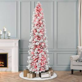 Puleo International 7.5ft. Red Pre-Lit Flocked Christmas Tree