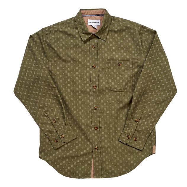 Boys (8-16) Distortion Long Sleeve Button Down Shirt-Light Olive
