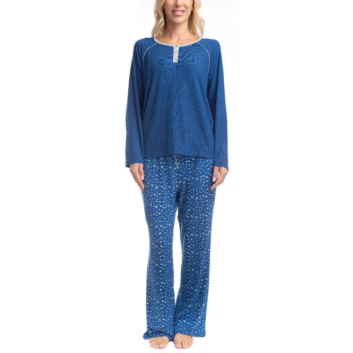 Womens Goodnight Kiss Cherry & Merry Leopard Henley Pajama Set