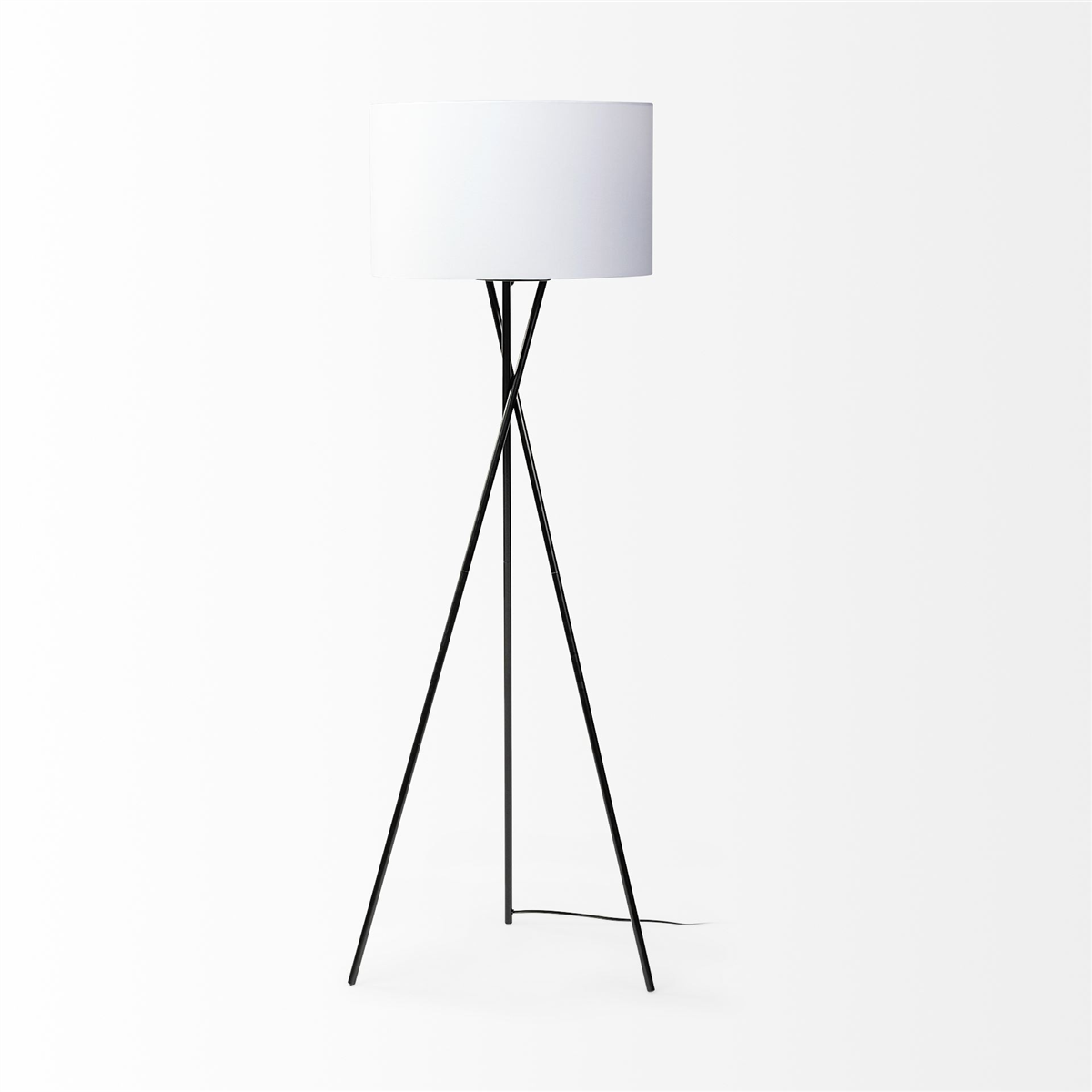 HomeRoots 66in. Black Tripod Floor Lamp With Drum Shade