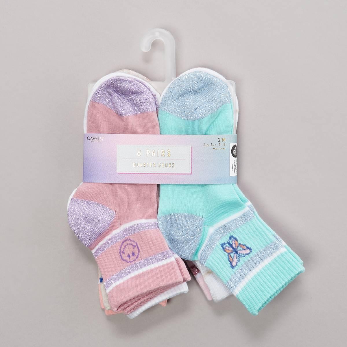 Girls Capelli(R) New York 8pk. Mixed Icons/Glitter Quarter Socks