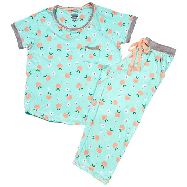 Juniors Pillow Talk Short Sleeve Peaches & Daisies Pajama Set