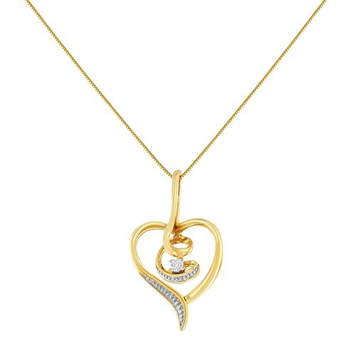Espira 10kt. Gold Round Cut Diamond Swirl Heart Necklace