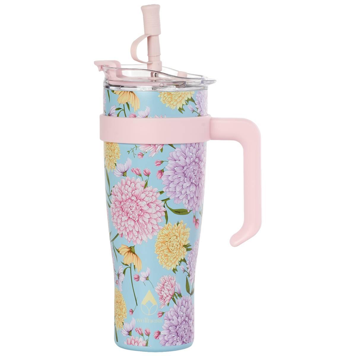 Double Wall Insulated 40oz. Hydrangea Tumbler with Straw