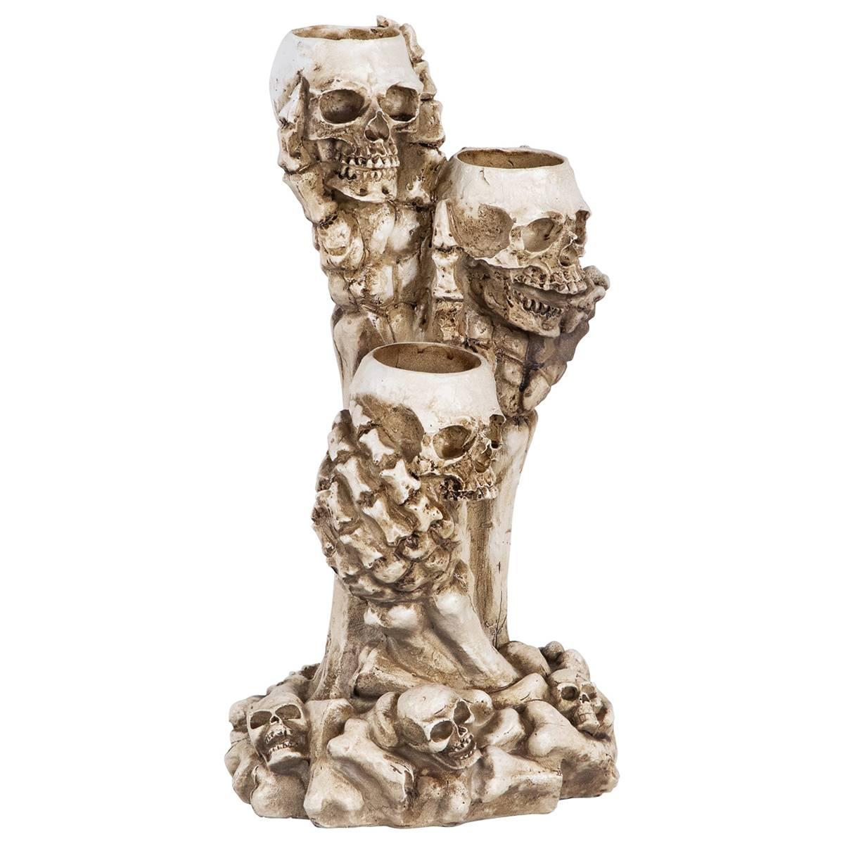 Northlight Seasonal 12in. Triple Skulls Halloween Candle Holder