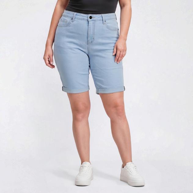 Plus Size Bleu Denim 5 Pocket Roll Cuff Denim Bermuda Shorts