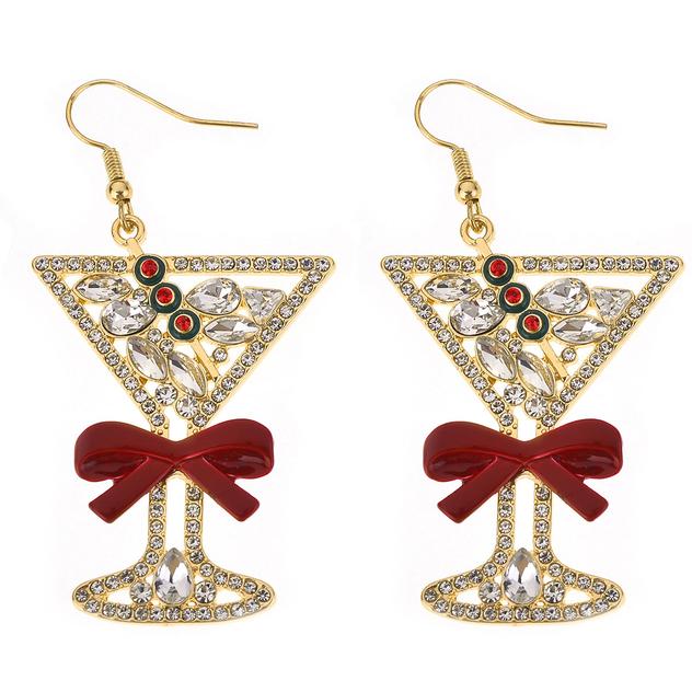 Rhinestone Christmas Martini with Red Bow Earrings