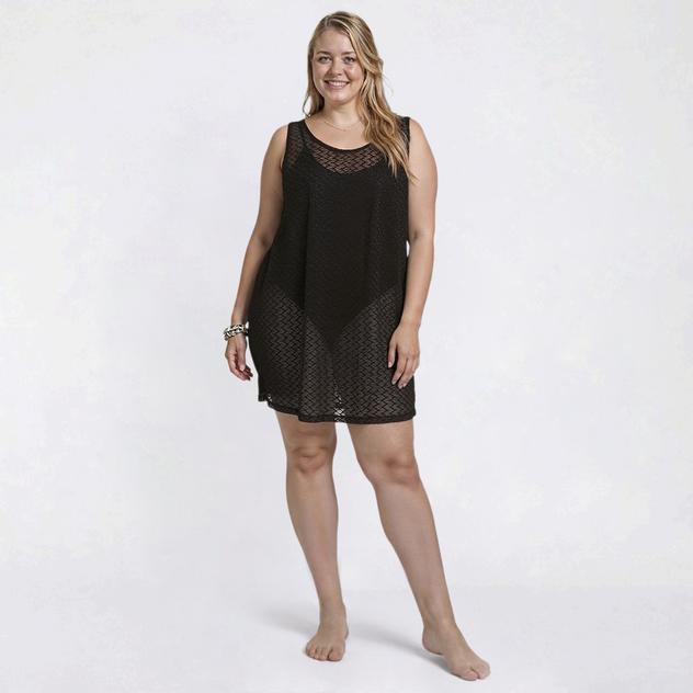 Plus Size J Valdi Escala Lattice Back Swim Cover Up Dress
