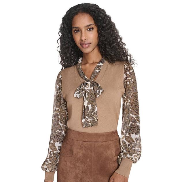 Womens Tommy Hilfiger Long Sleeve Paisley Tie Neck Blouse