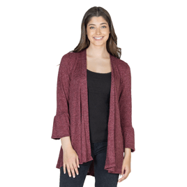 Womens 24/7 Comfort Apparel Knit 3/4 Bell Sleeve Open Cardigan