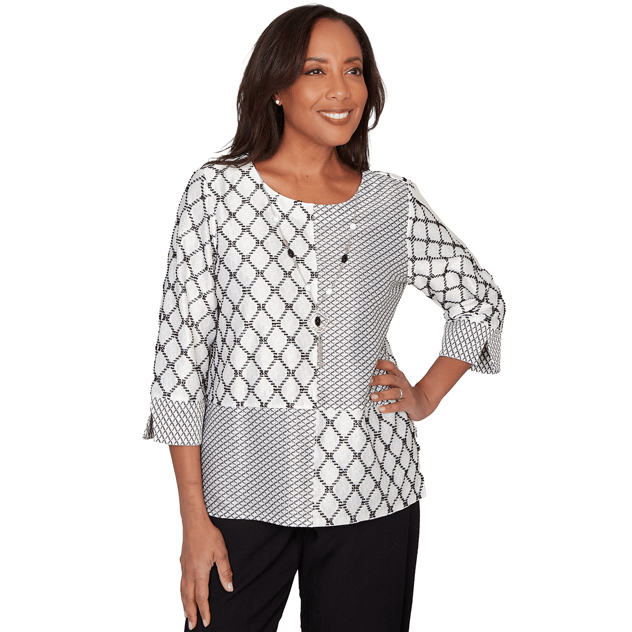 Petite Alfred Dunner Crowd Pleaser Spliced Diamond Blouse