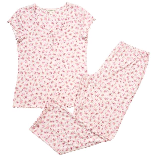 Womens Laura Ashley® Short Sleeve Ribbed Roses Pajama Set
