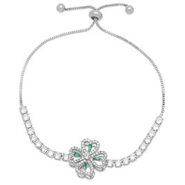 Silver Plated Lab Grown Green Clover Spinner Adjustable Bracelet