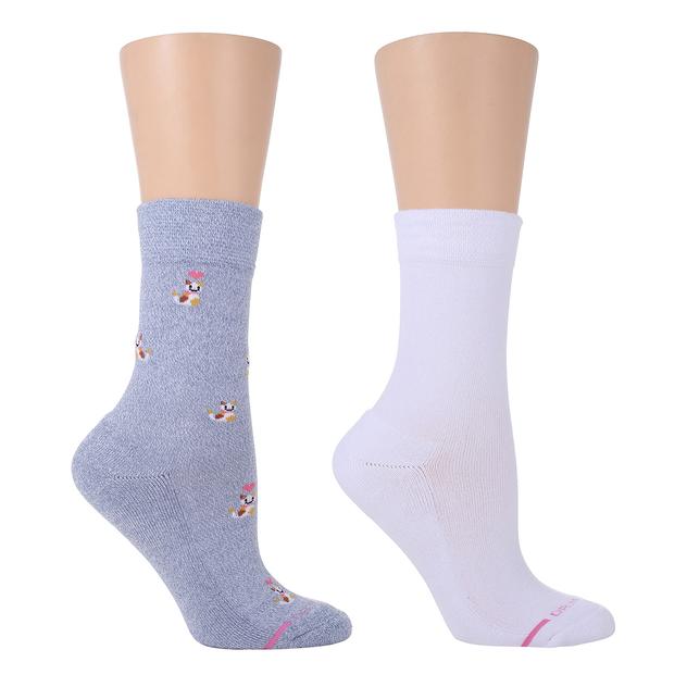 Womens Dr. Motion 2pk. Cat Comfort Top Crew Socks - Blue