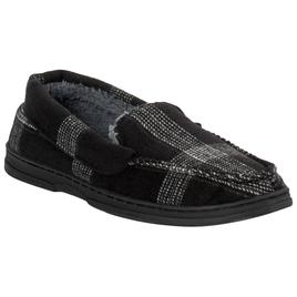Mens Preswick & Moore(R) Microsuede Moccasin Slippers - Black Plaid
