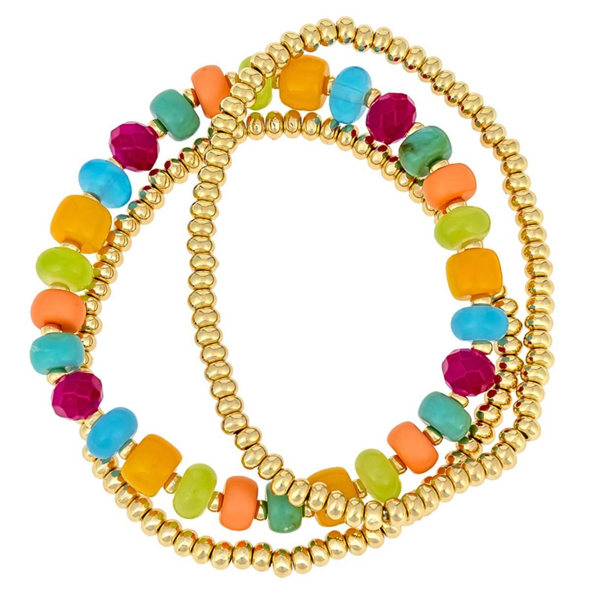 Ashley Cooper(tm) Multi Color 3 Row Beaded Stretch Bracelet