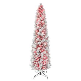 Puleo International 7.5ft. Red Pre-Lit Flocked Christmas Tree