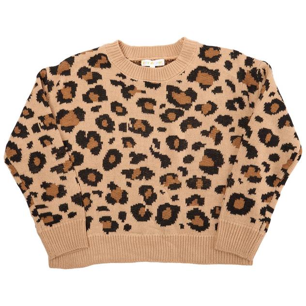 Girls (7-16) Belle du Jour Crew Motif Leopard Sweater