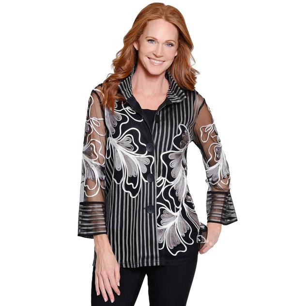 Womens Ali Miles 3/4 Bell Sleeve Floral Stripe Blouse
