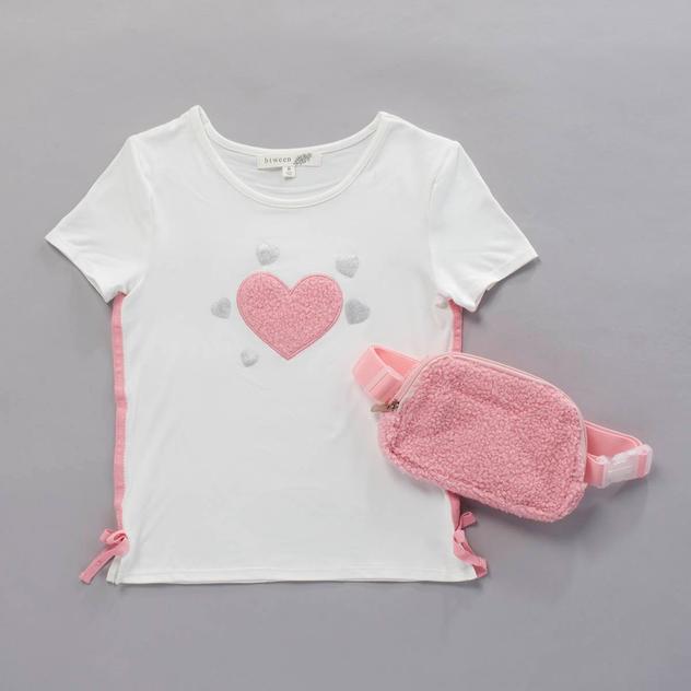 Girls (7-12) BTween® Glitter Heart Tee with Bows & Fanny Pack
