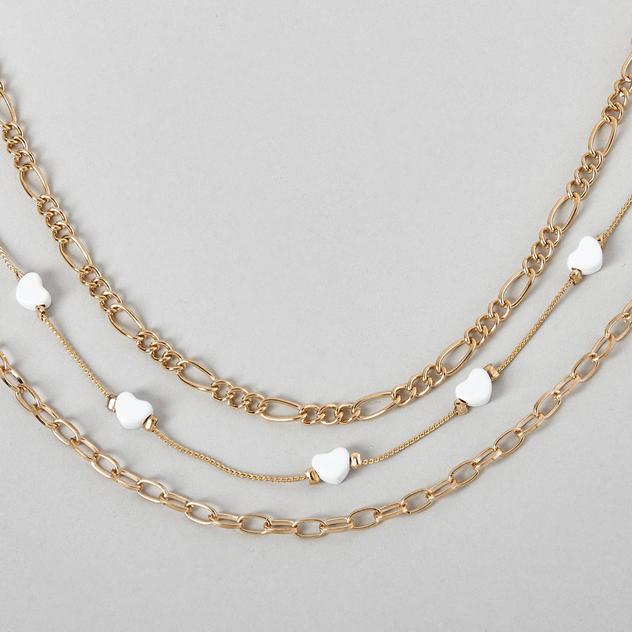 Ashley Gold Plated 3-Row Chains & Heart Anklet