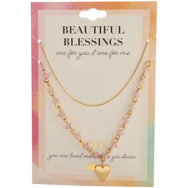 Beautiful Blessings 2pc.Heart Pendant with Rose Quartz Necklace