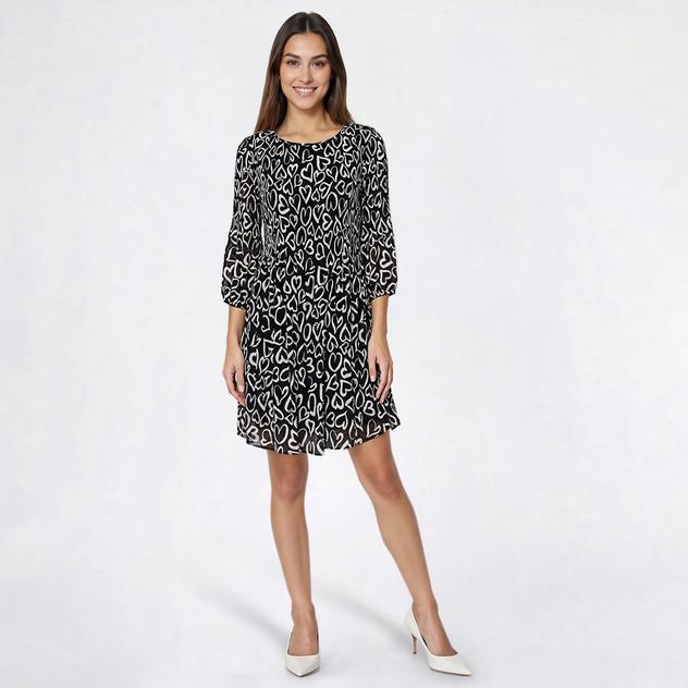 Womens Ninety Clothing 3/4 Sleeve Heart Crinkle Shift Dress