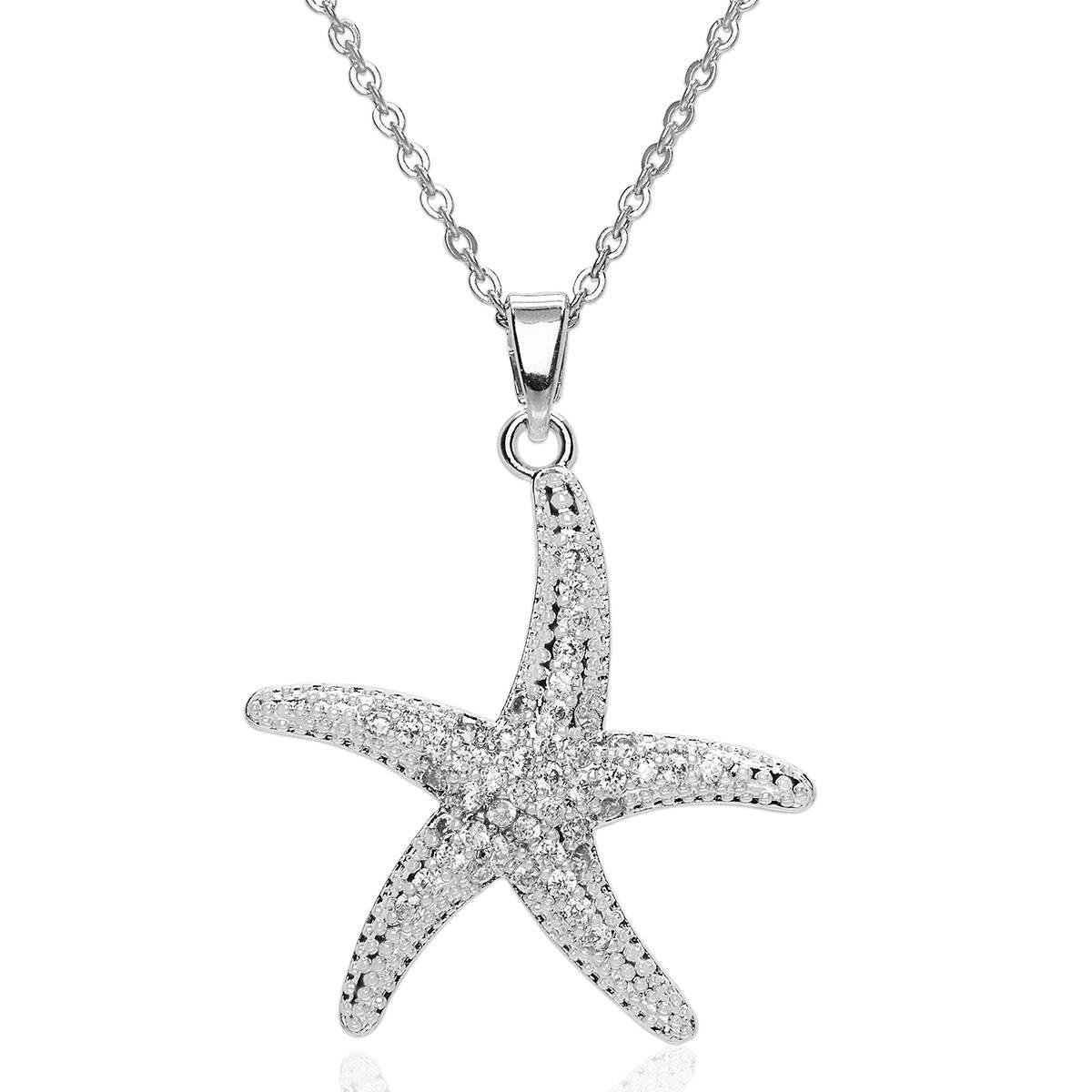 Silver Plated CZ Starfish Pendant Necklace
