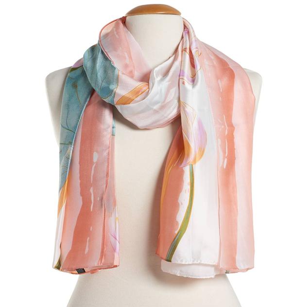 Womens Renshun Bold Floral Oblong Silk Scarf