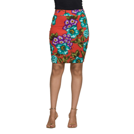 Womens 24/7 Comfort Apparel Orange Floral Pencil Skirt
