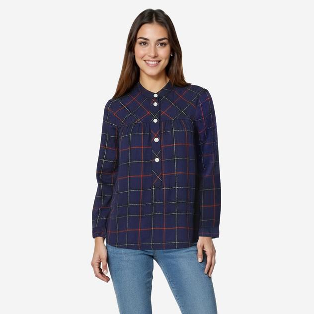 Womens Zac & Rachel Holiday Plaid Mandarin Collar Blouse